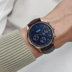 CLUSE Montres Rose Gold|Anthéor^Anthéor Multifunction Watch Leather Blue, Rose Gold Colour