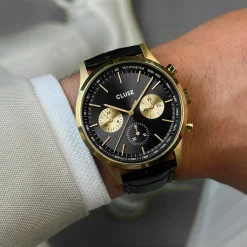 CLUSE Montres Noir|Anthéor^Anthéor Multifunction Watch Leather, Black, Gold Colour