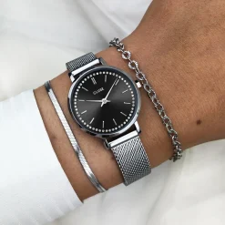 CLUSE Montres Noir|Montres Argent^Boho Chic Petite Crystals Mesh Black, Silver Colour