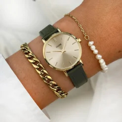 CLUSE Montres Or|Boho Chic Petite^Boho Chic Petite Leather Dark Green, Gold Colour