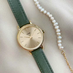 CLUSE Montres Or|Boho Chic Petite^Boho Chic Petite Leather Dark Green, Gold Colour