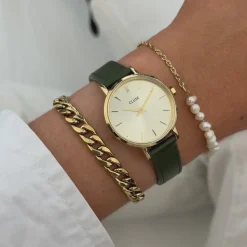 CLUSE Montres Or|Boho Chic Petite^Boho Chic Petite Leather Dark Green, Gold Colour