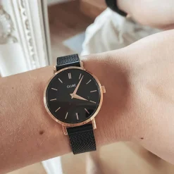 CLUSE Montres Noir|Montres Rose Gold^Boho Chic Petite Mesh Black, Rose Gold Colour