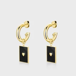 CLUSE Boucles D’oreilles^Essentielle Black Rectangular Charm Hoop Earrings, Gold Colour