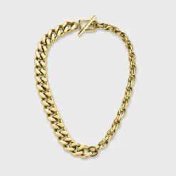 CLUSE Colliers^Essentielle Mixed Chain T-Bar Necklace, Gold Colour