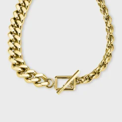 CLUSE Colliers^Essentielle Mixed Chain T-Bar Necklace, Gold Colour