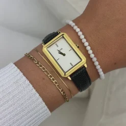 CLUSE Montres Or|Fluette^Fluette Leather Black Lizard, Gold Colour