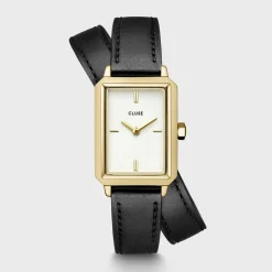 CLUSE Montres Or|Fluette^Fluette Watch Double Leather Black, Gold Colour