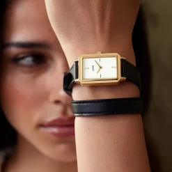 CLUSE Montres Or|Fluette^Fluette Watch Double Leather Black, Gold Colour
