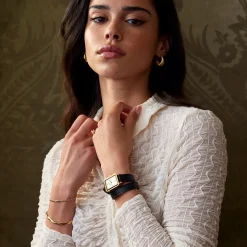 CLUSE Montres Or|Fluette^Fluette Watch Double Leather Black, Gold Colour