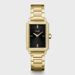 CLUSE Montres Noir|Montres Or^Fluette Watch Steel, Circular Texture Black, Gold Colour