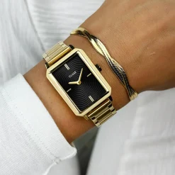 CLUSE Montres Noir|Montres Or^Fluette Watch Steel, Circular Texture Black, Gold Colour