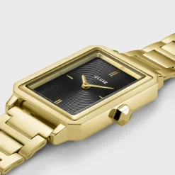 CLUSE Montres Noir|Montres Or^Fluette Watch Steel, Circular Texture Black, Gold Colour