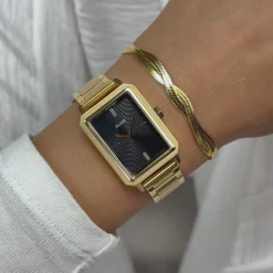 CLUSE Montres Noir|Montres Or^Fluette Watch Steel, Circular Texture Black, Gold Colour