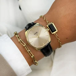 CLUSE Montres Or|Féroce Petite^Féroce Petite Leather Black Alligator, Gold Colour