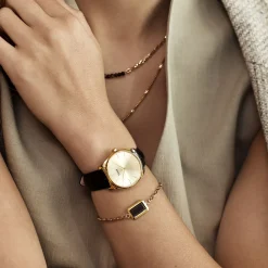 CLUSE Montres Or|Féroce Petite^Féroce Petite Leather Black Alligator, Gold Colour