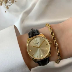 CLUSE Montres Or|Féroce Petite^Féroce Petite Leather Black Alligator, Gold Colour