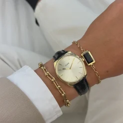 CLUSE Montres Or|Féroce Petite^Féroce Petite Leather Black Alligator, Gold Colour