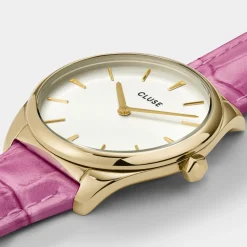 CLUSE Montres Or|Féroce Petite^Féroce Petite Leather Croco Pink, Gold Colour
