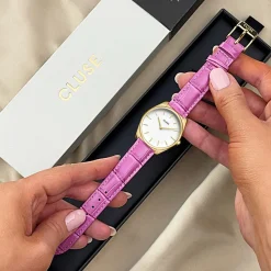 CLUSE Montres Or|Féroce Petite^Féroce Petite Leather Croco Pink, Gold Colour