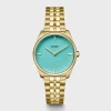CLUSE Montres Or|Féroce Petite^Féroce Petite Watch Steel, Leaf Texture Pool Blue, Gold Colour