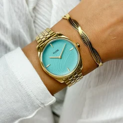 CLUSE Montres Or|Féroce Petite^Féroce Petite Watch Steel, Leaf Texture Pool Blue, Gold Colour