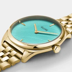 CLUSE Montres Or|Féroce Petite^Féroce Petite Watch Steel, Leaf Texture Pool Blue, Gold Colour