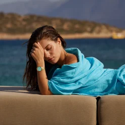 CLUSE Montres Or|Féroce Petite^Féroce Petite Watch Steel, Leaf Texture Pool Blue, Gold Colour