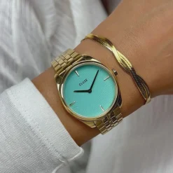 CLUSE Montres Or|Féroce Petite^Féroce Petite Watch Steel, Leaf Texture Pool Blue, Gold Colour