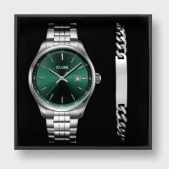 CLUSE Montres Argent|Anthéor^Gift Box Anthéor Steel Watch Green and Silver Chain Bracelet