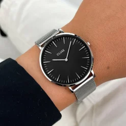 CLUSE Boho Chic^Gift Box Boho Chic Watch Mesh and Leather Strap, Silver Colour