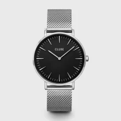 CLUSE Boho Chic^Gift Box Boho Chic Watch Mesh and Leather Strap, Silver Colour