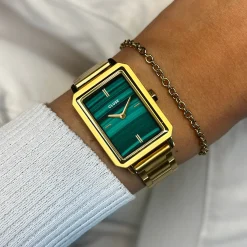 CLUSE Fluette^Gift Box Fluette Steel Green Watch and Round Chain Bracelet, Gold Colour