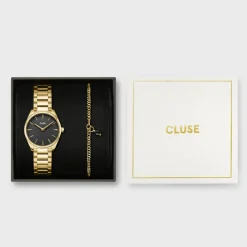 CLUSE Féroce Mini^Gift Box Féroce Mini Watch Black & Chain Bracelet, Gold Colour