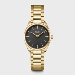 CLUSE Féroce Mini^Gift Box Féroce Mini Watch Black & Chain Bracelet, Gold Colour