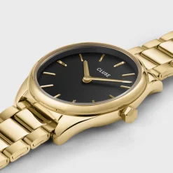 CLUSE Féroce Mini^Gift Box Féroce Mini Watch Black & Chain Bracelet, Gold Colour