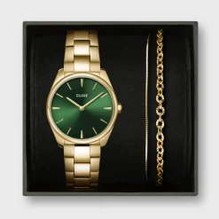 CLUSE Féroce Petite^Gift Box Féroce Petite Steel Watch and Double Chain Bracelet, Gold Colour
