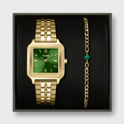 CLUSE Gracieuse^Gift Box Gracieuse Watch Steel Forest Green & Malachite Bracelet, Gold Colour