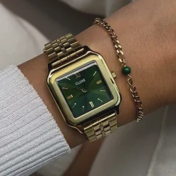 CLUSE Gracieuse^Gift Box Gracieuse Watch Steel Forest Green & Malachite Bracelet, Gold Colour