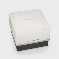 CLUSE La Tétragone^Gift Box La Tétragone Black Steel Watch & Paperclip Chain Bracelet, Gold Colour