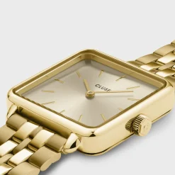 CLUSE La Tétragone^Gift Box La Tétragone Full Gold Steel Watch & Curb Chain Bracelet, Gold Colour