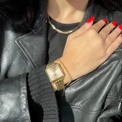 CLUSE La Tétragone^Gift Box La Tétragone Full Gold Steel Watch & Curb Chain Bracelet, Gold Colour