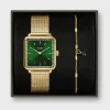 CLUSE La Tétragone^Gift Box La Tétragone Mesh and Malachite Bracelet Gold Colour
