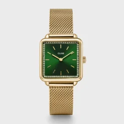 CLUSE La Tétragone^Gift Box La Tétragone Mesh and Malachite Bracelet Gold Colour