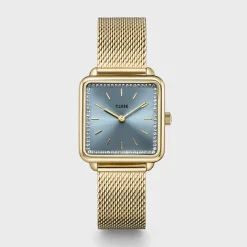 CLUSE La Tétragone^Gift Box La Tétragone Mesh Watch & Chain Bracelet, Gold Colour