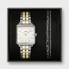 CLUSE La Tétragone^Gift Box La Tétragone Steel Watch, Bicolour & Double Chain Bracelet, Silver Colour