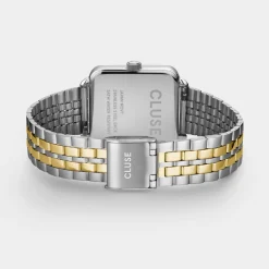 CLUSE La Tétragone^Gift Box La Tétragone Steel Watch, Bicolour & Double Chain Bracelet, Silver Colour