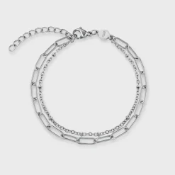 CLUSE La Tétragone^Gift Box La Tétragone Steel Watch, Bicolour & Double Chain Bracelet, Silver Colour