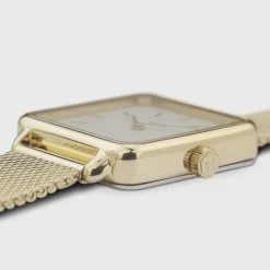 CLUSE La Tétragone^Gift Box La Tétragone Watch & Leather Strap, Gold Colour