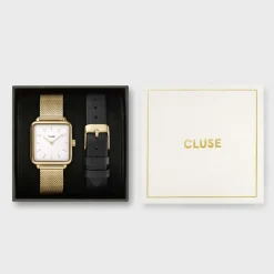 CLUSE La Tétragone^Gift Box La Tétragone Watch & Leather Strap, Gold Colour